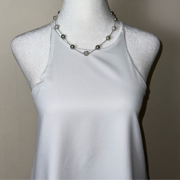 ZARA XS White Silver Gray Two Later Sheer High Neck Sleeveless Split Back Top - Picture 3 of 6